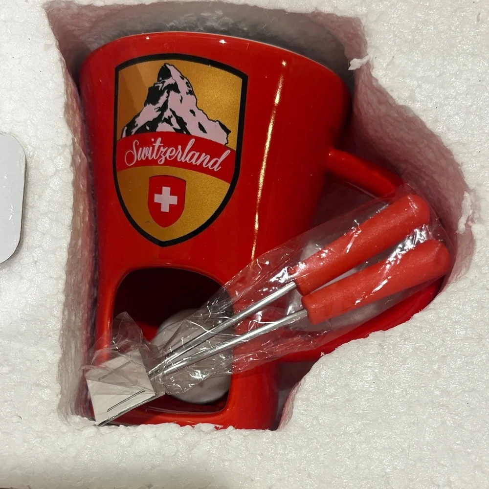 Red Ceramic Chocolate Fondue Set